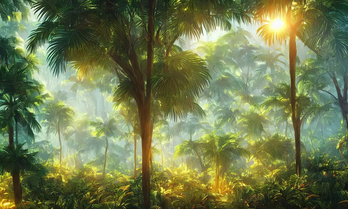 Papier‎‎ peint‎‎ forêt‎‎ de‎‎ palmiers‎‎ ensoleillés
