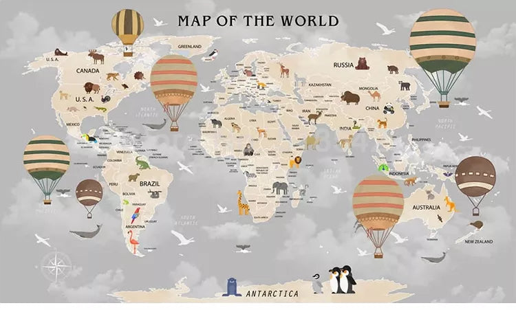 Papier peint enfant vintage carte du monde