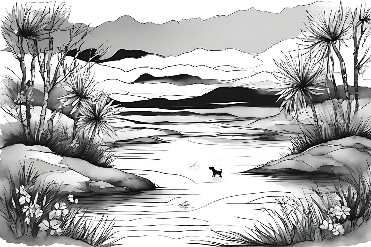 Papier‎ peint‎ noir‎ et‎ blanc‎ chien‎ dans‎ l'eau