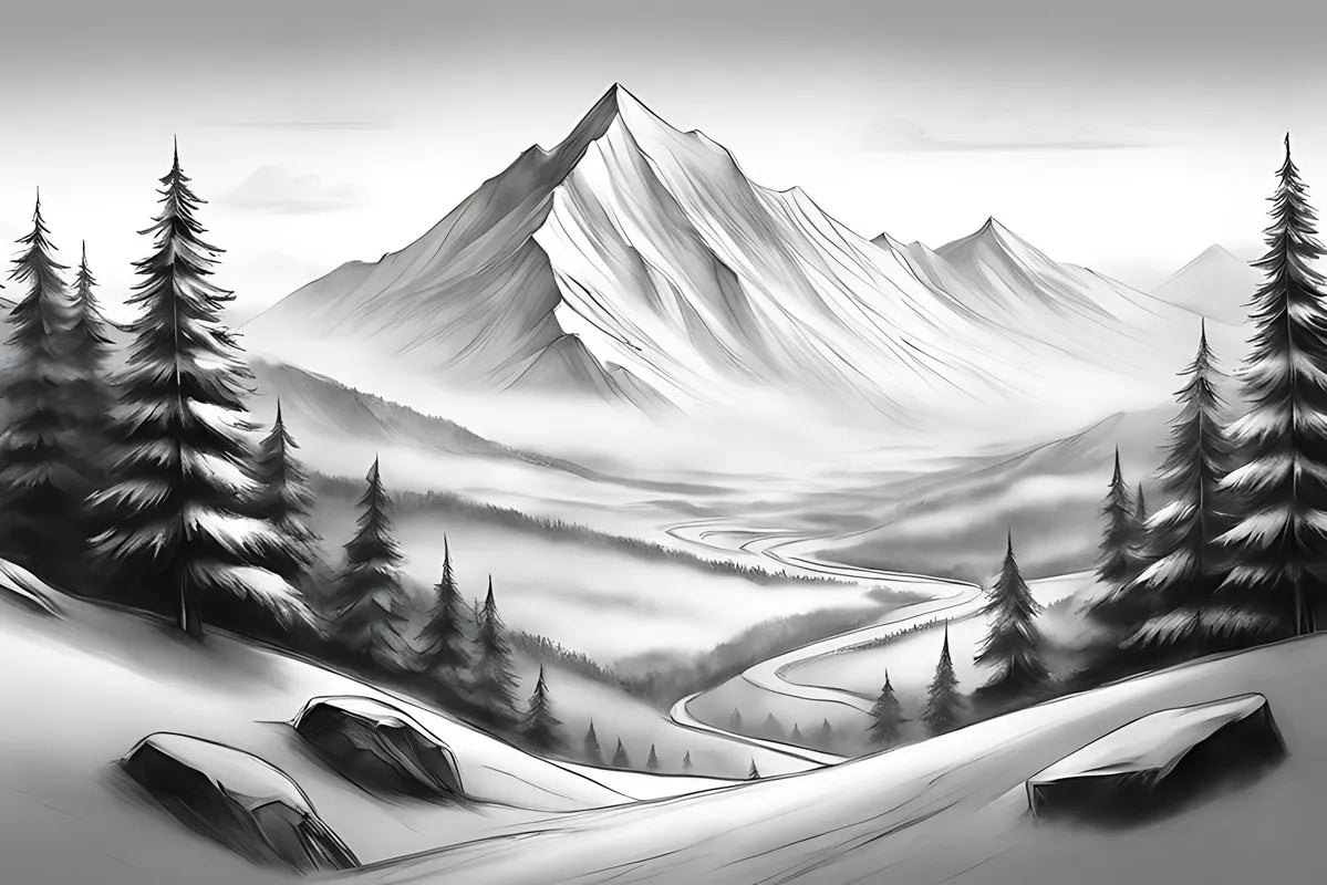 Papier‎ peint‎ noir‎ et‎ blanc‎ vallée‎ montagneuse