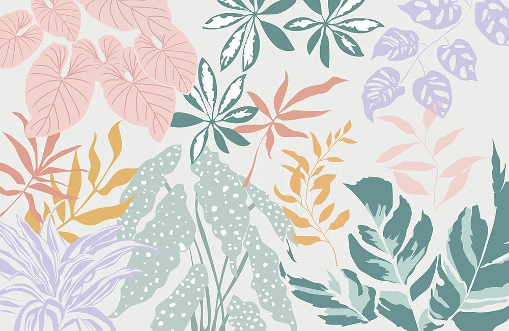 Papier‎ peint‎ nordique‎ feuillage‎ tropical‎ colorée