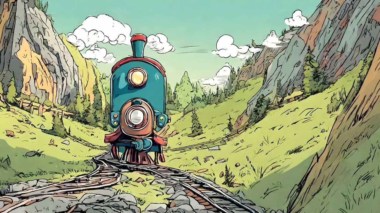 Papier peint enfant train dans les montagnes