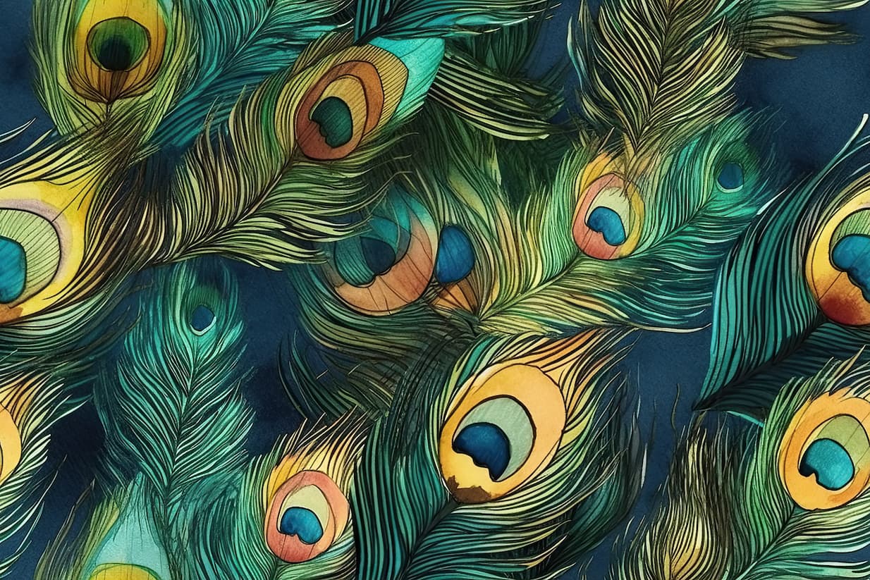 Papier peint plumes de paon