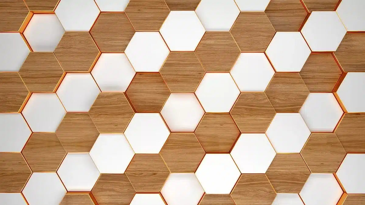 Papier‎ peint‎ hexagone‎ en‎ bois‎ et‎ blanc