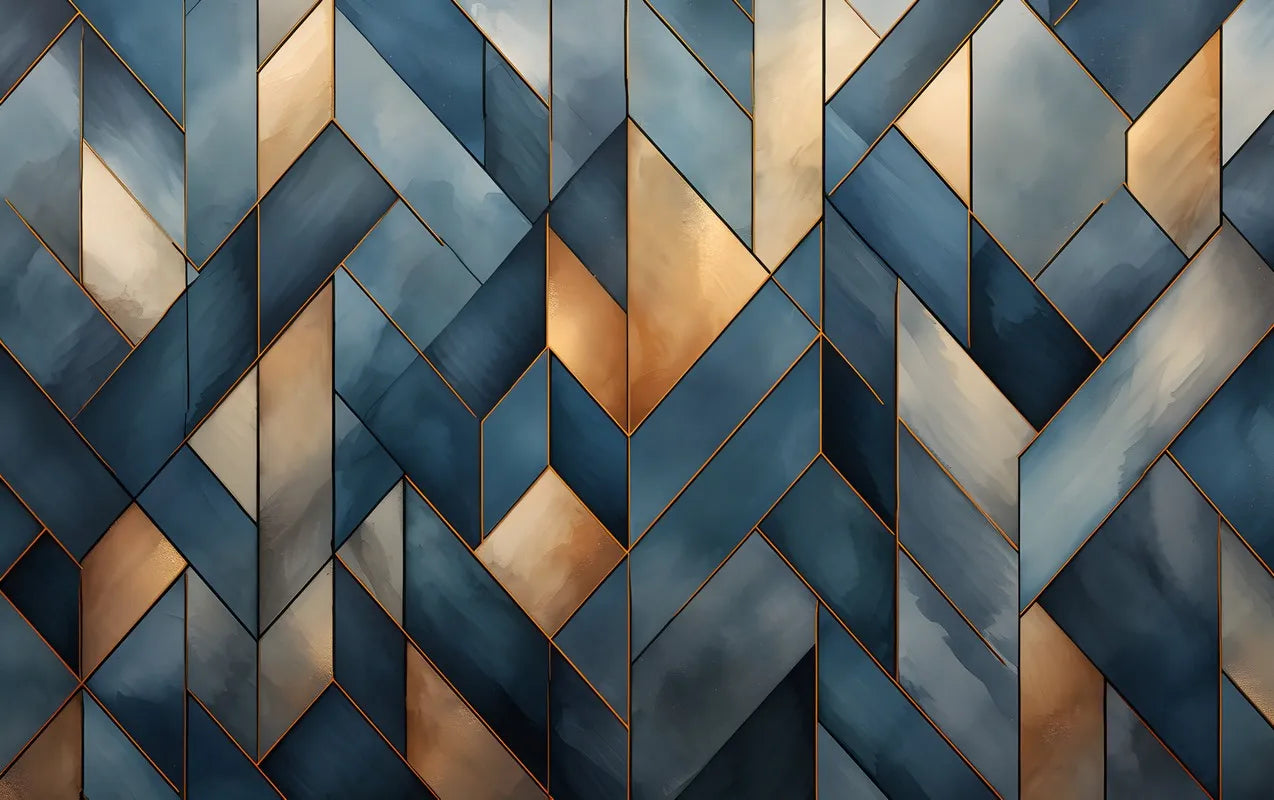 Papier‎ peint‎ géométrique‎ nordique‎ bleu‎ et‎ doré