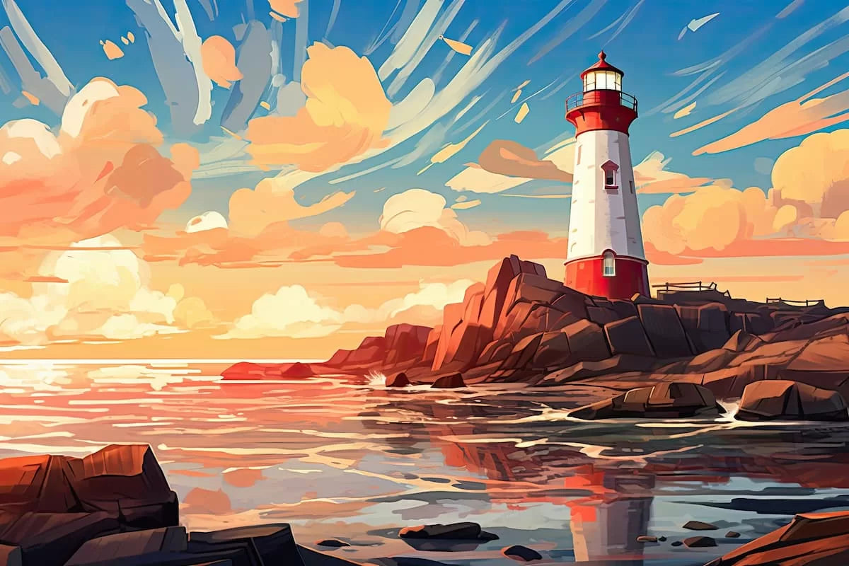 Papier‎ peint‎ enfant‎ phare‎ coucher‎ de‎ soleil