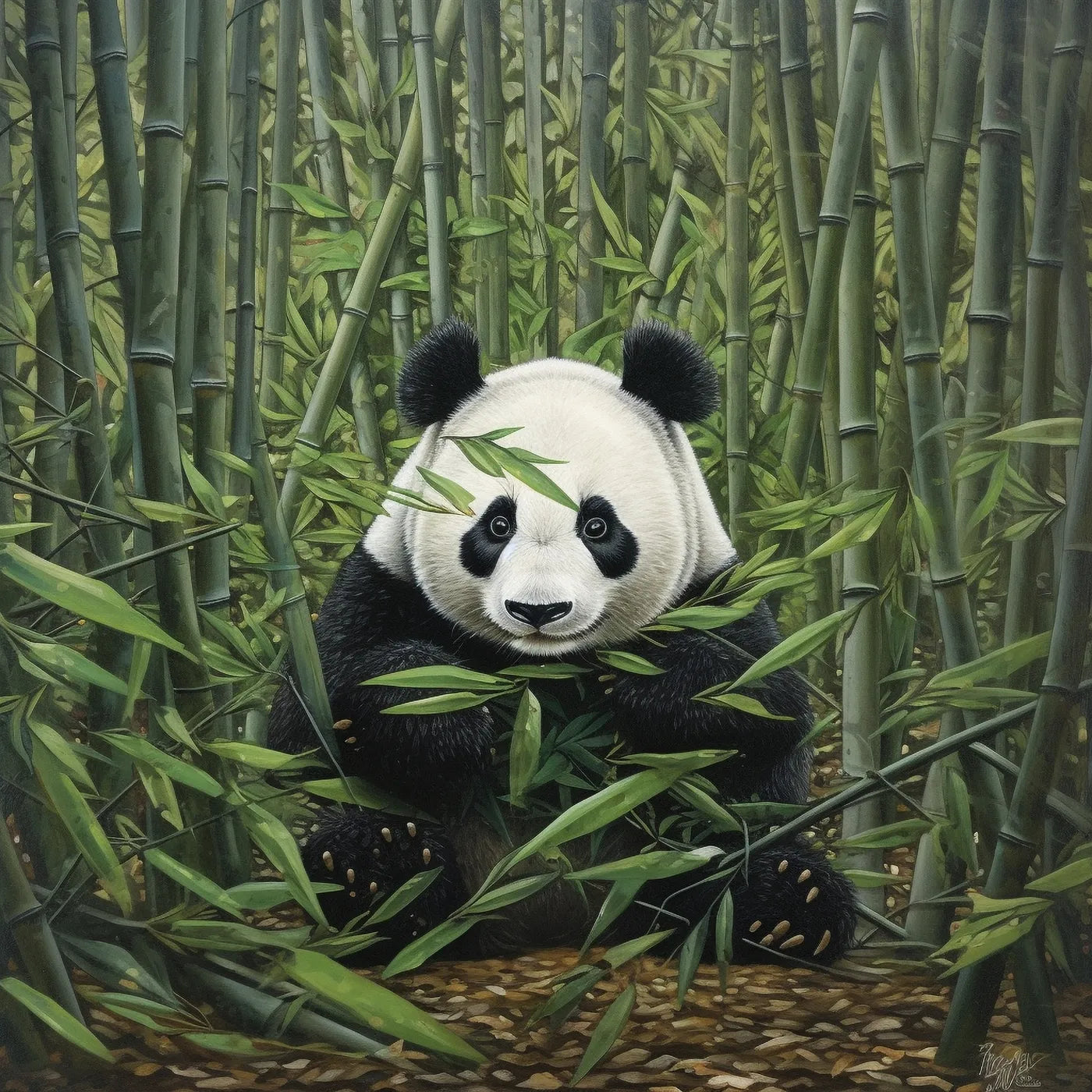 Papier peint panda et forêt de bambou