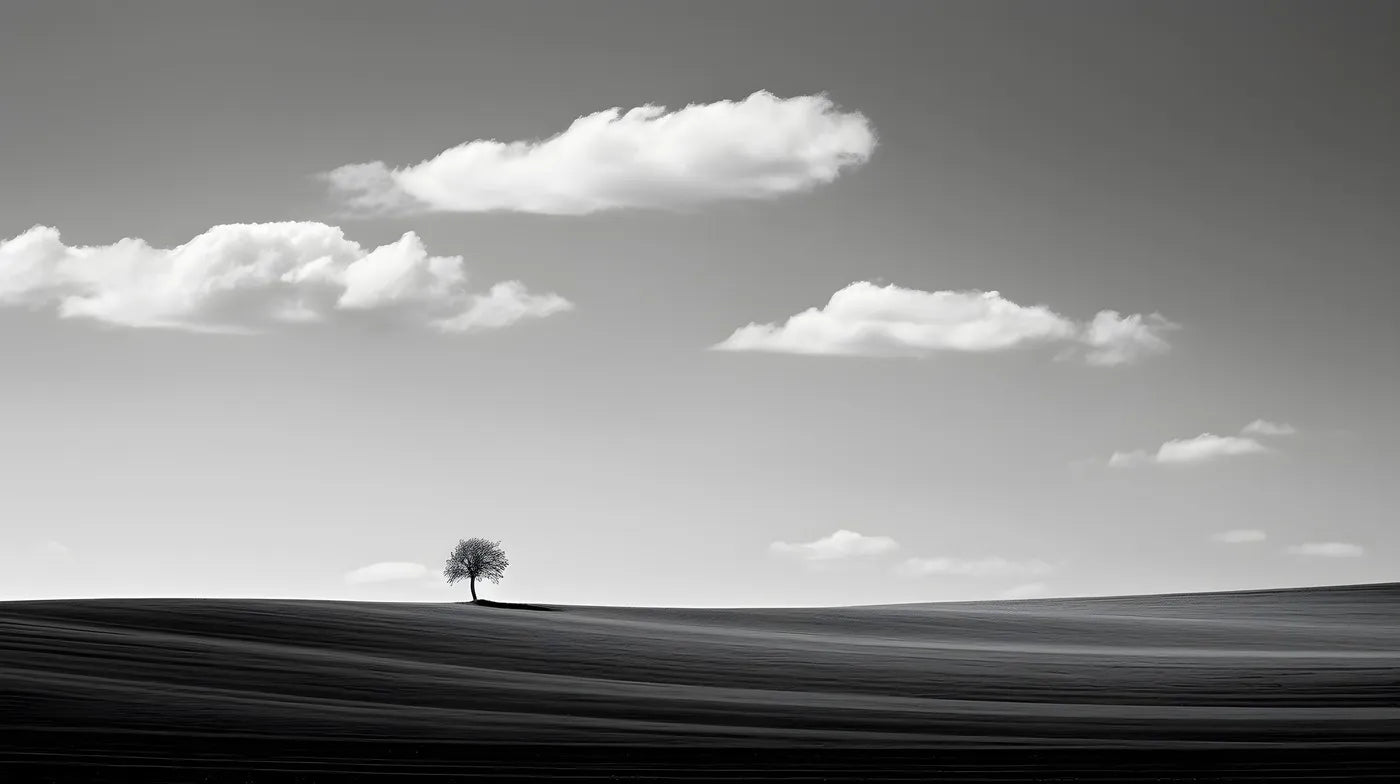 Papier peint noir et blanc arbre dans la plaine