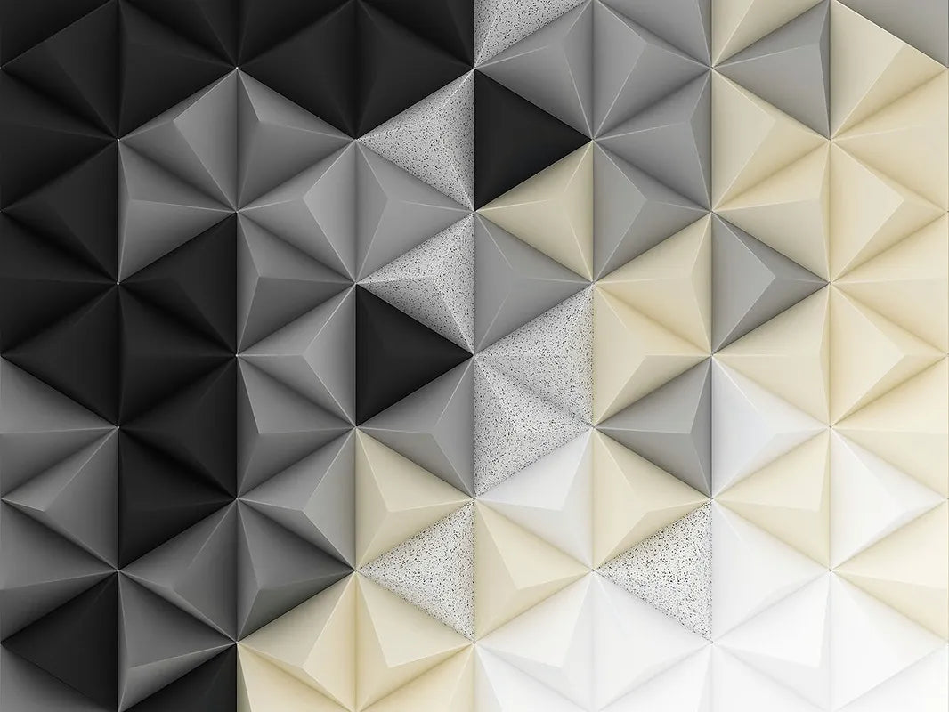 Papier‎‎ peint‎‎ 3D‎‎ triangles‎‎ noir‎‎ blanc‎‎ gris‎‎ et‎‎ beige
