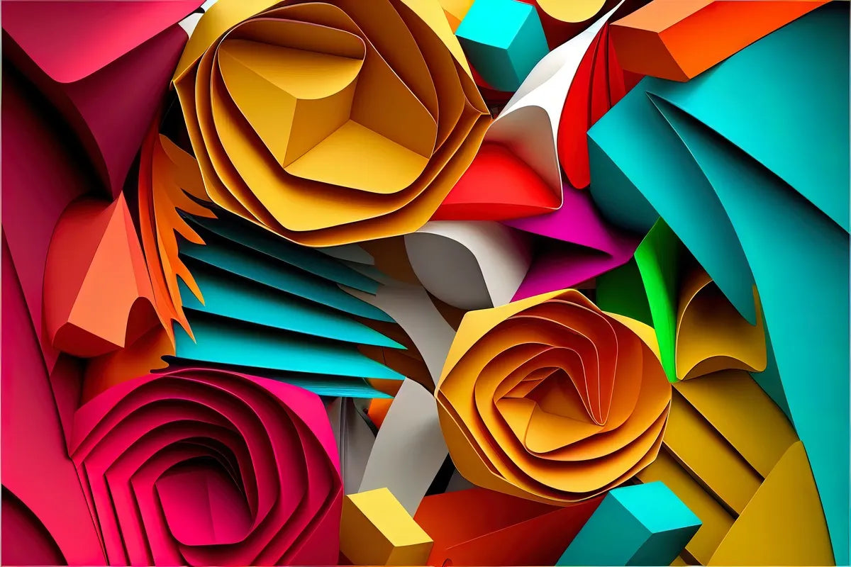 Papier peint origami fleurs colorées