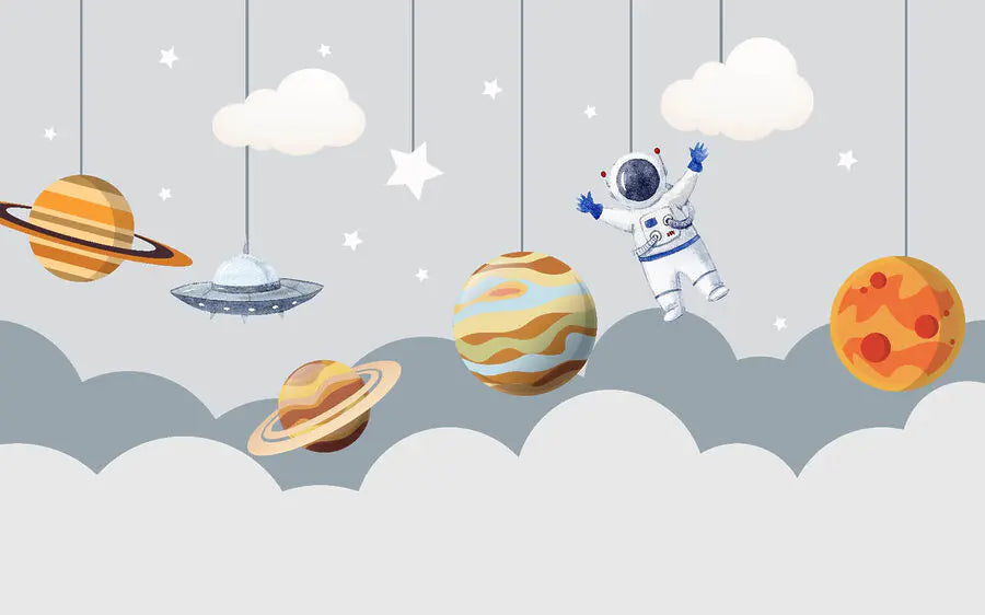 Papier‎ peint‎ scandinave‎ astronaute‎ et‎ planètes